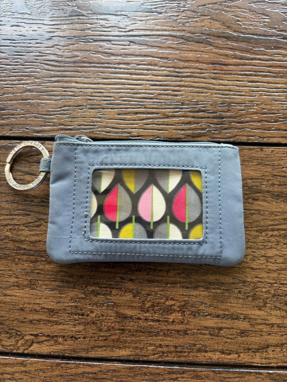 Vera Bradley Zip ID Case/ Key Ring  Charcoal Gray  3" x 5"